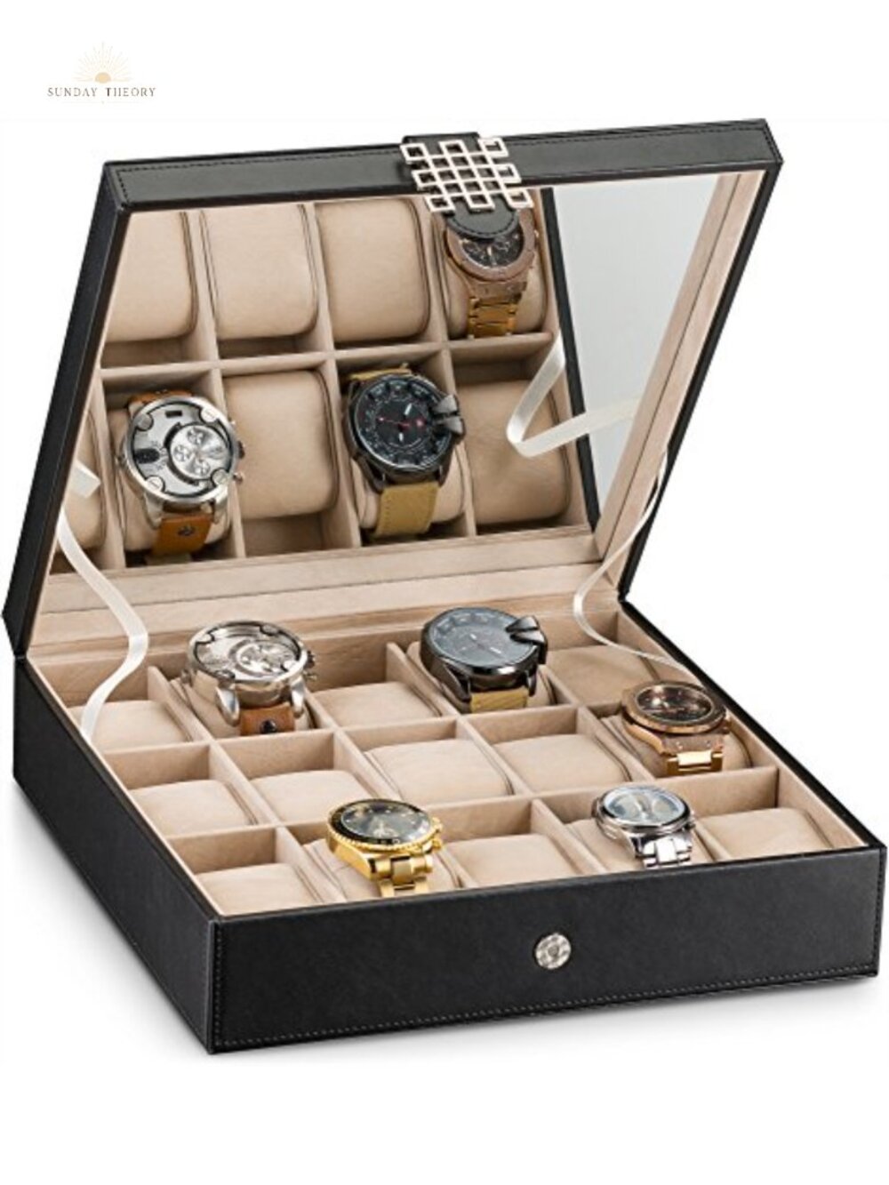 Glenor Co 15 Slot Watch Box Display Organizer with Modern Buckle